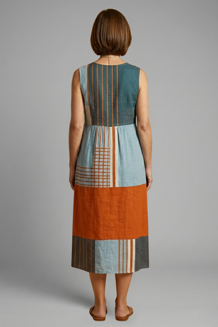 Luna | Geometric Print Midi Dress with Sleeveless Design