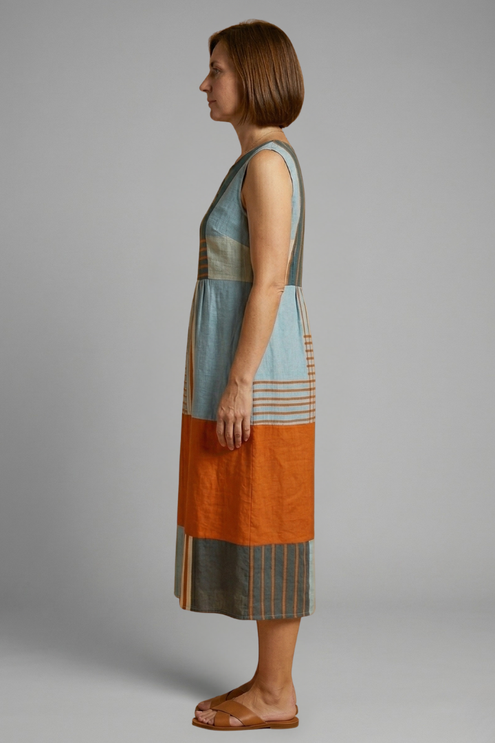 Luna | Geometric Print Midi Dress with Sleeveless Design