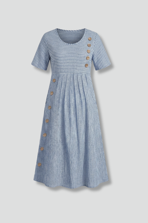 Lila | V-Neck Midi Dress with Button Detail