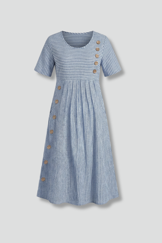 Lila | V-Neck Midi Dress with Button Detail