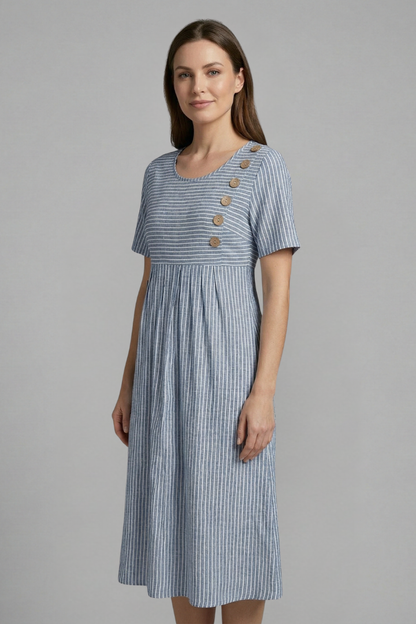 Lila | V-Neck Midi Dress with Button Detail