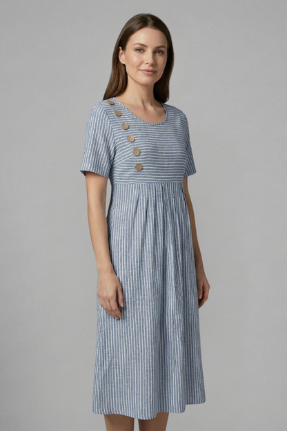 Lila | V-Neck Midi Dress with Button Detail