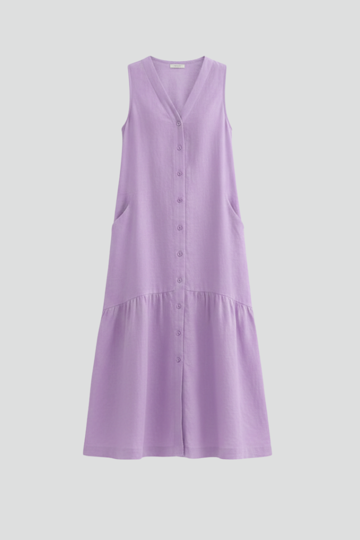 Lila | V-Neck Button Front Midi Dress
