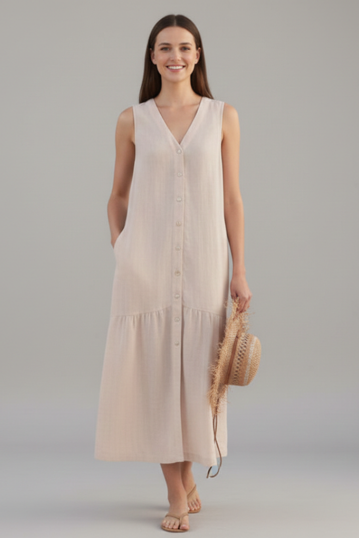 Lila | V-Neck Button Front Midi Dress