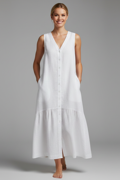 Lila | V-Neck Button Front Midi Dress