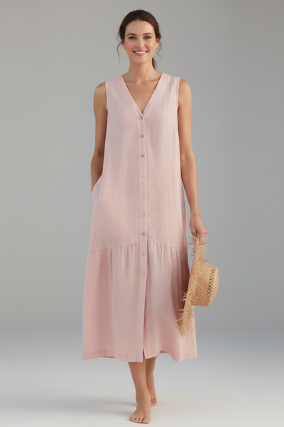 Lila | V-Neck Button Front Midi Dress