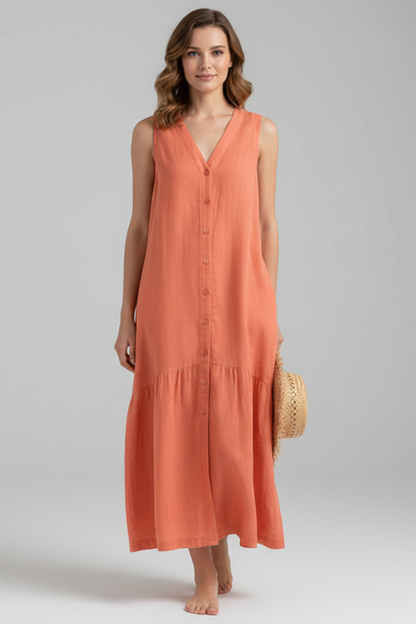 Lila | V-Neck Button Front Midi Dress
