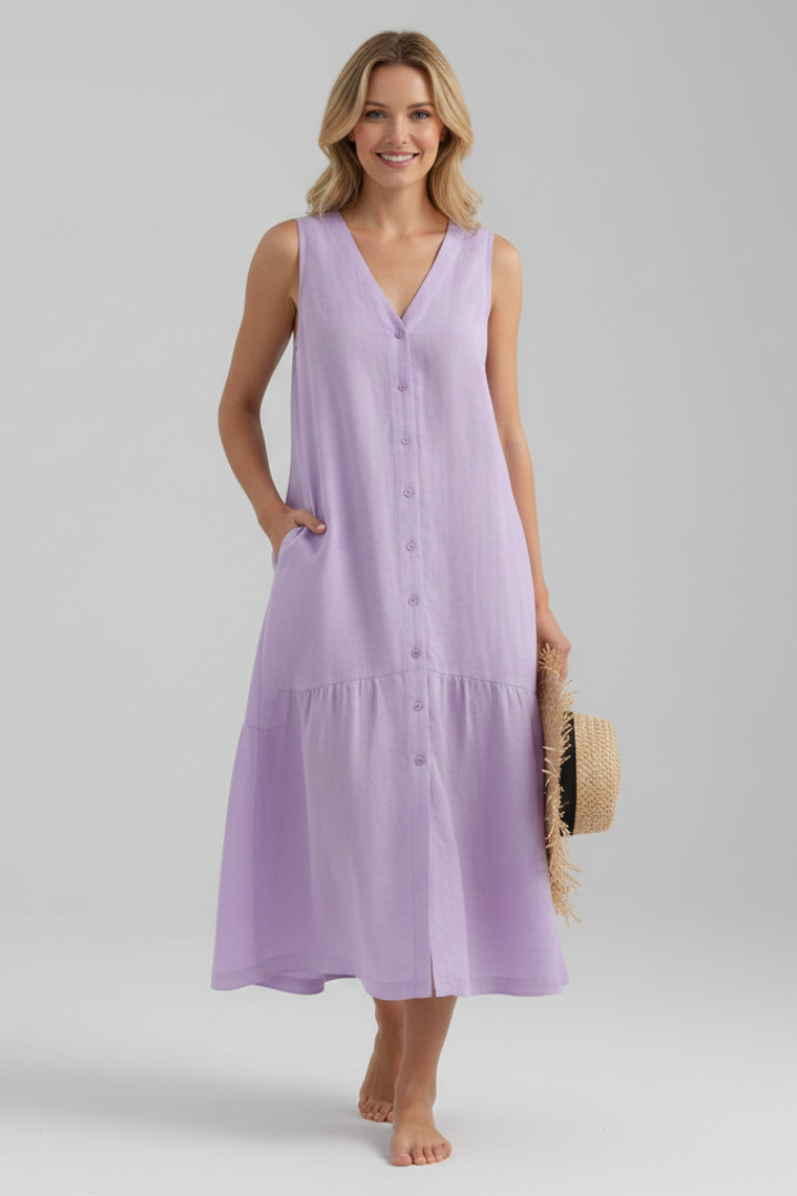 Lila | V-Neck Button Front Midi Dress