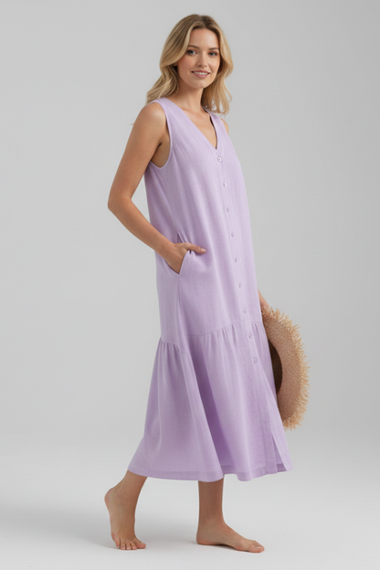 Lila | V-Neck Button Front Midi Dress