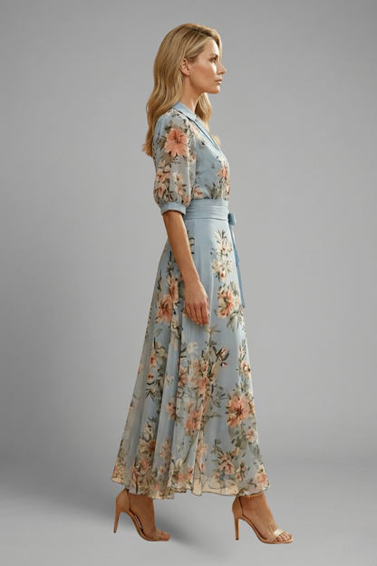 Elena | Floral V-Neck Midi Dress