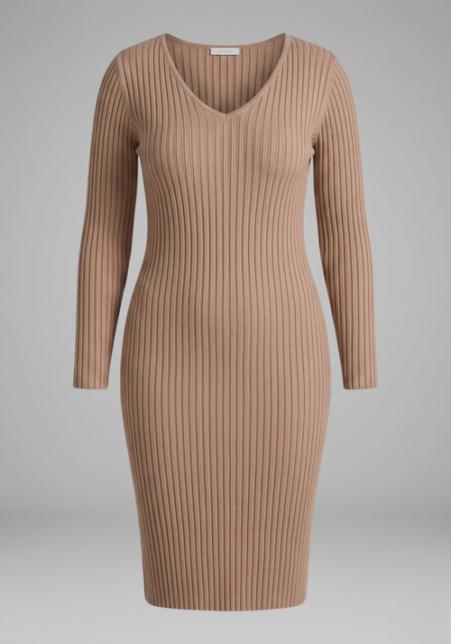 Lena | Ribbed V-Neck Bodycon Midi Dress