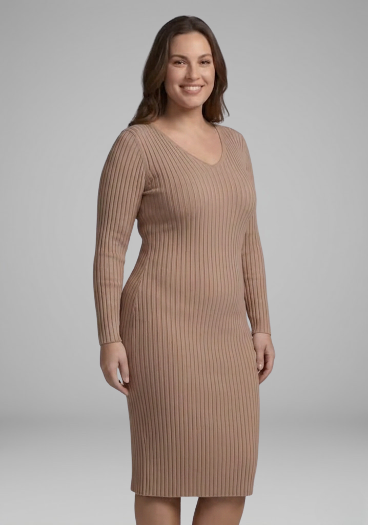 Lena | Ribbed V-Neck Bodycon Midi Dress