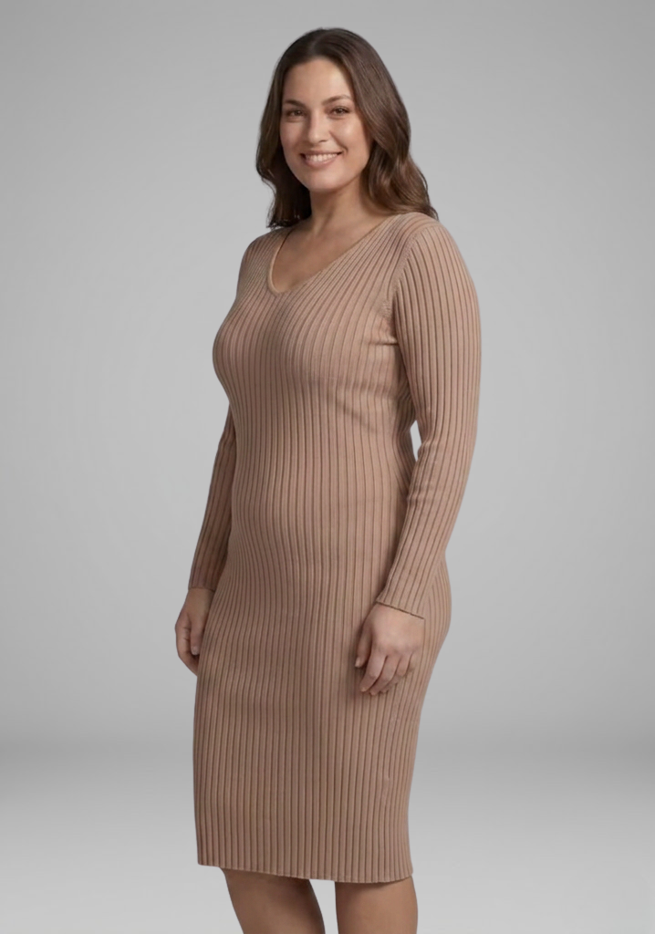 Lena | Ribbed V-Neck Bodycon Midi Dress