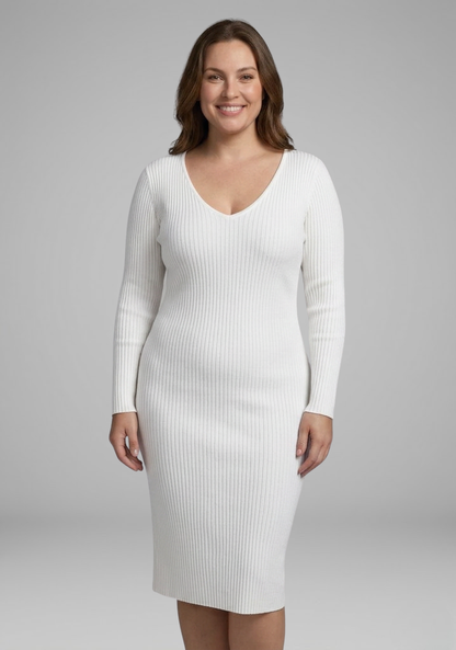 Lena | Ribbed V-Neck Bodycon Midi Dress