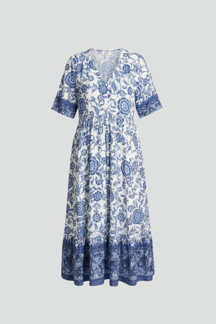 Lila | V-Neck Midi Dress with Short Sleeves