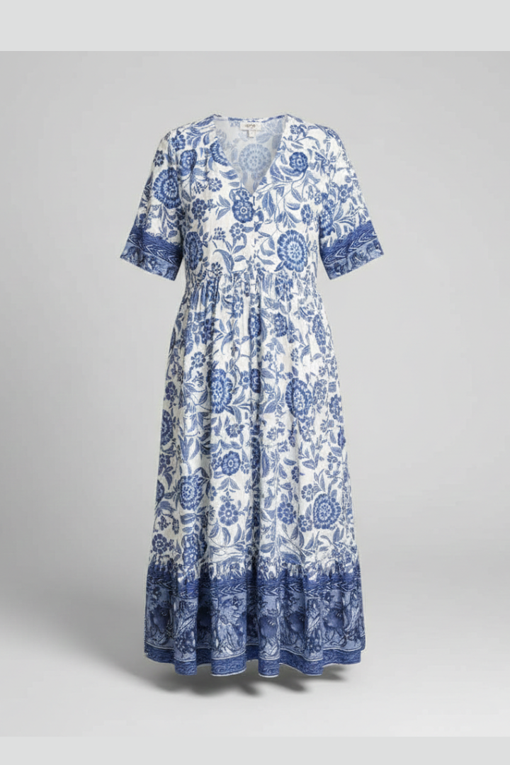 Lila | V-Neck Midi Dress with Short Sleeves