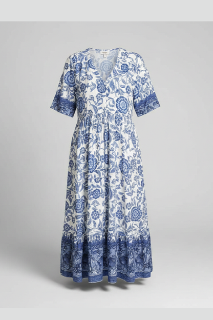 Lila | V-Neck Midi Dress with Short Sleeves
