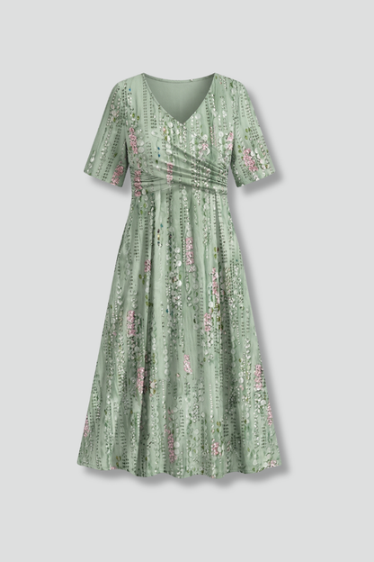 Lila | V-Neck Midi Dress with Short Sleeves