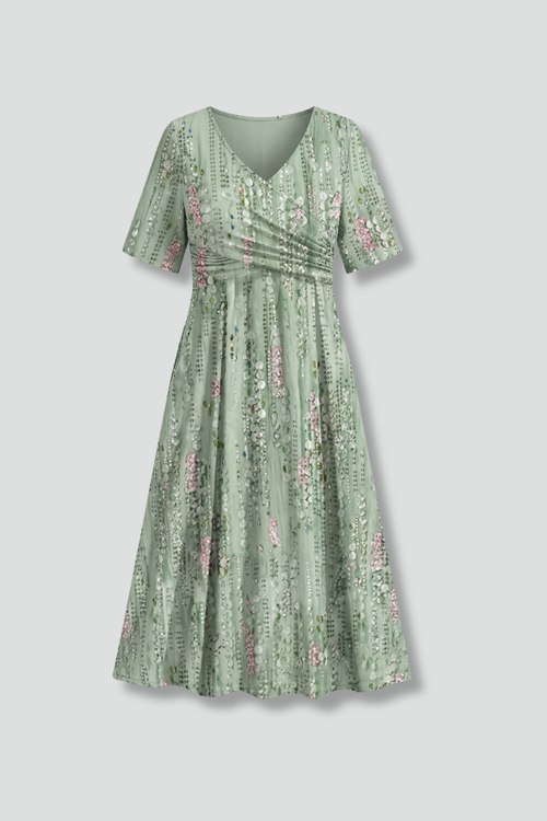 Lila | V-Neck Midi Dress with Short Sleeves