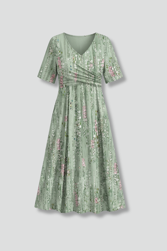 Lila | V-Neck Midi Dress with Short Sleeves