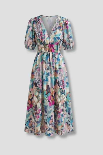 Lila | V-Neck Midi Dress with Short Sleeves