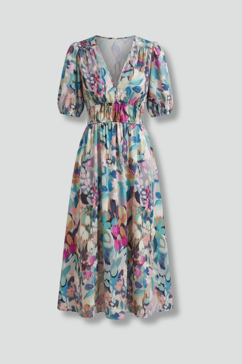 Lila | V-Neck Midi Dress with Short Sleeves