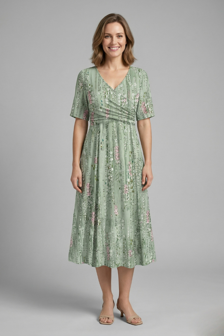 Lila | V-Neck Midi Dress with Short Sleeves