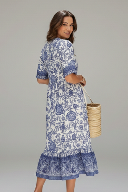 Lila | V-Neck Midi Dress with Short Sleeves