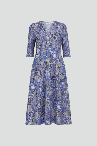 Lena | V-Neck Midi Dress with Three-Quarter Sleeves