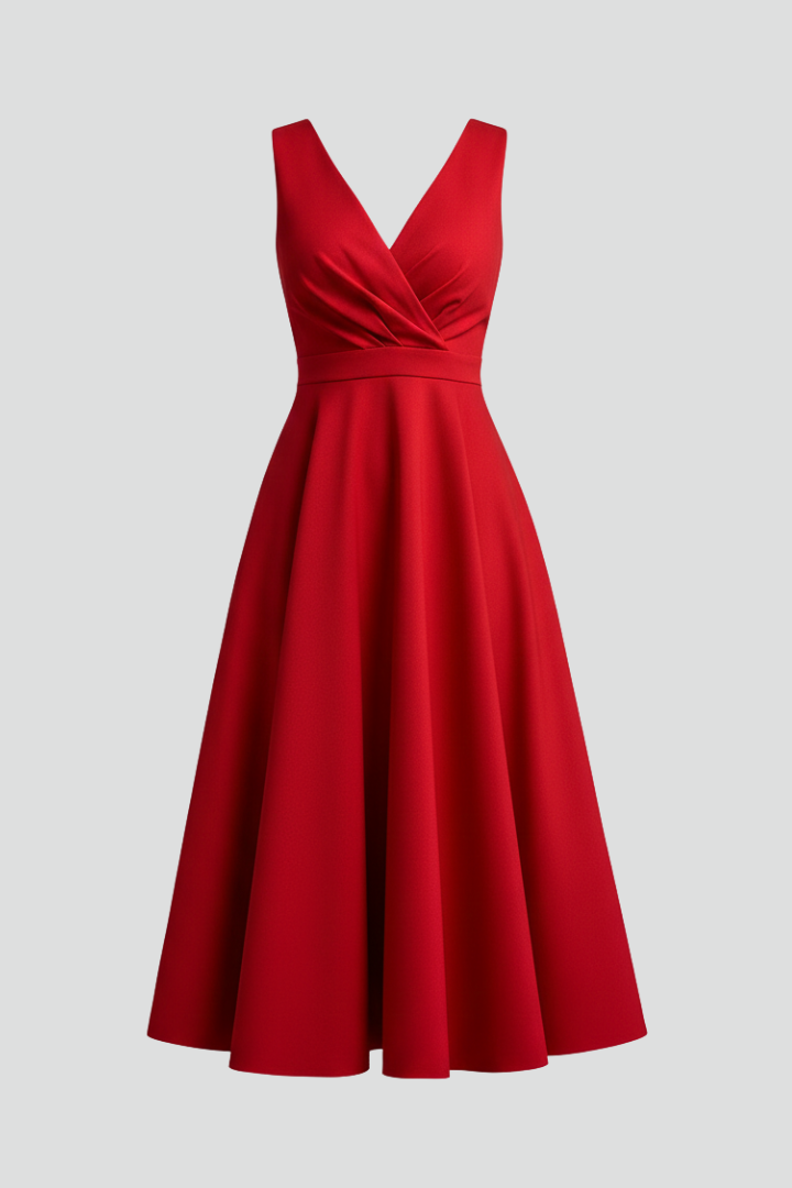 Lila | V-Neck Midi Dress with Zip Closure