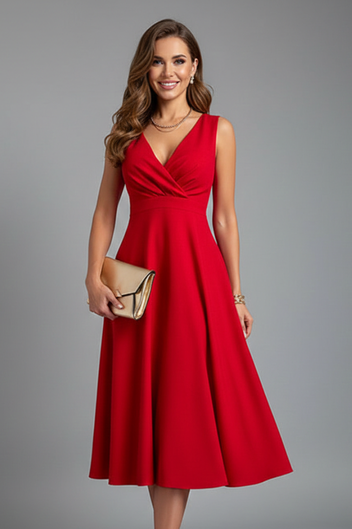 Lila | V-Neck Midi Dress with Zip Closure