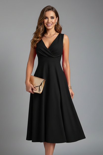 Lila | V-Neck Midi Dress with Zip Closure