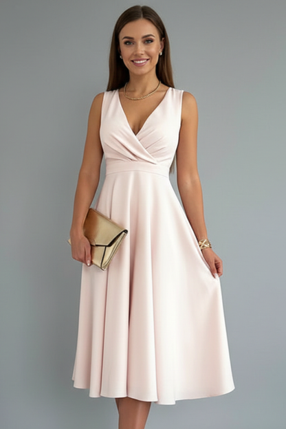Lila | V-Neck Midi Dress with Zip Closure