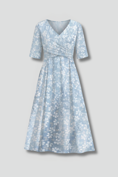 Elena | V-Neck Midi Dress with Side Pockets