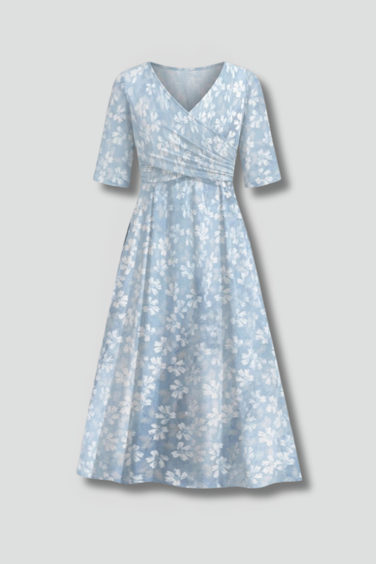 Elena | V-Neck Midi Dress with Side Pockets
