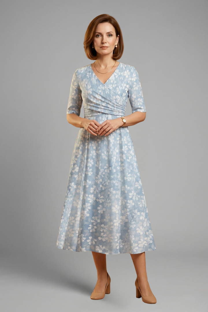 Elena | V-Neck Midi Dress with Side Pockets