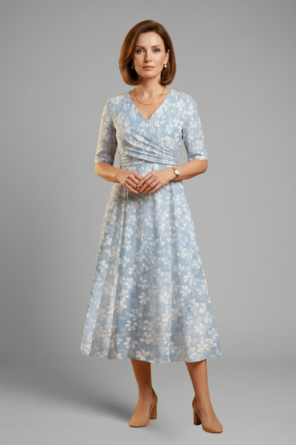 Elena | V-Neck Midi Dress with Side Pockets
