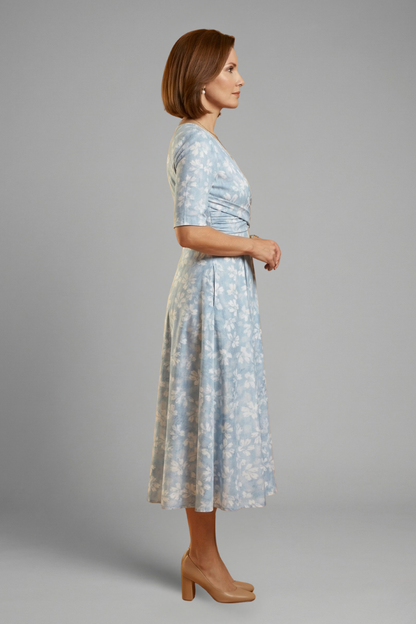Elena | V-Neck Midi Dress with Side Pockets