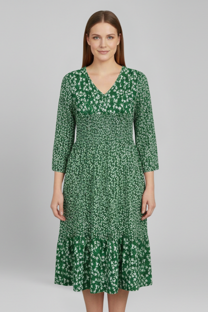Lena | V-Neck Smocked Midi Dress