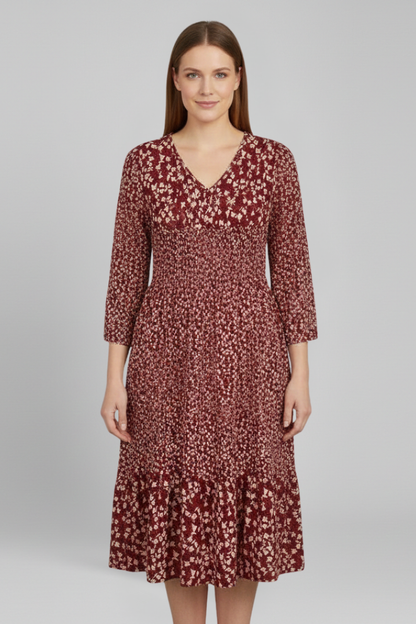 Lena | V-Neck Smocked Midi Dress
