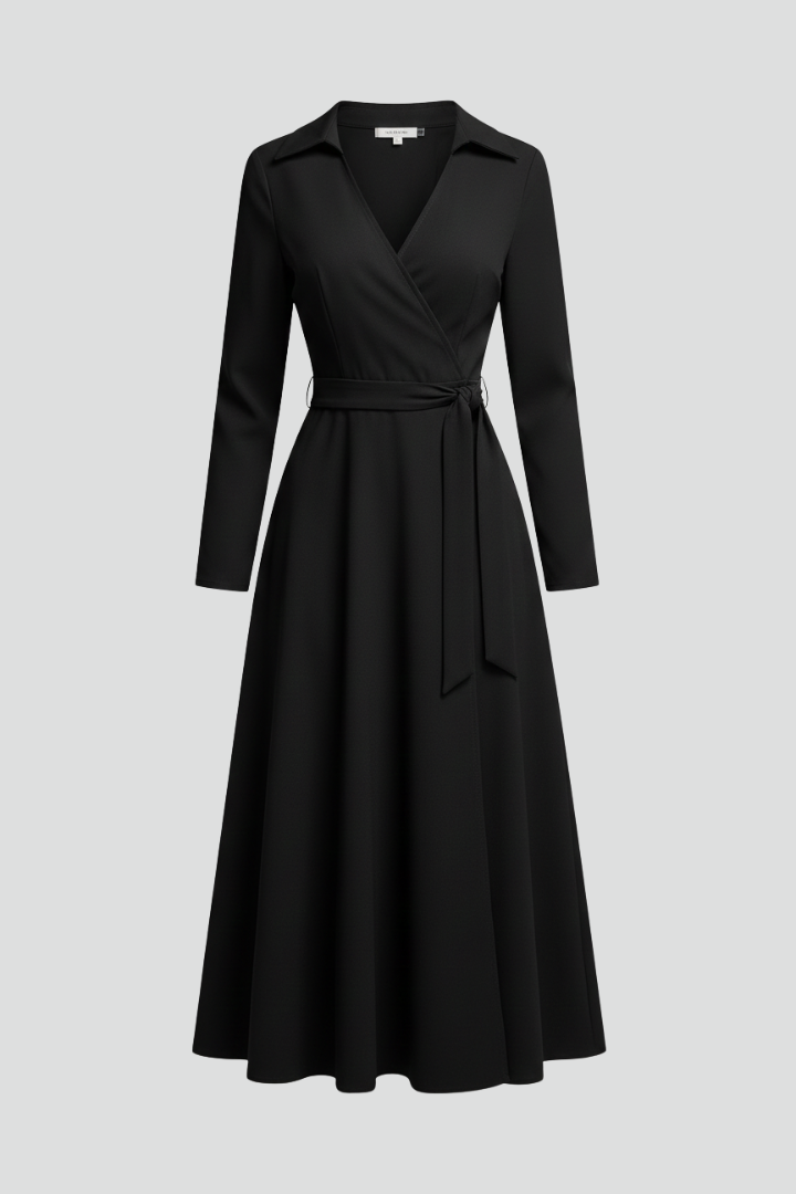 Lila | Elegant Midi Dress with V-Neck and Long Sleeves