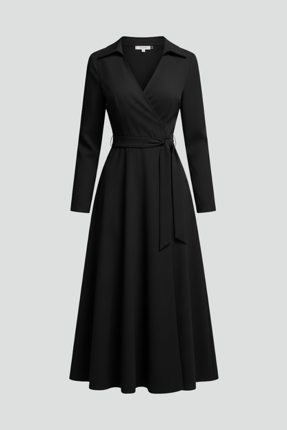 Lila | Elegant Midi Dress with V-Neck and Long Sleeves