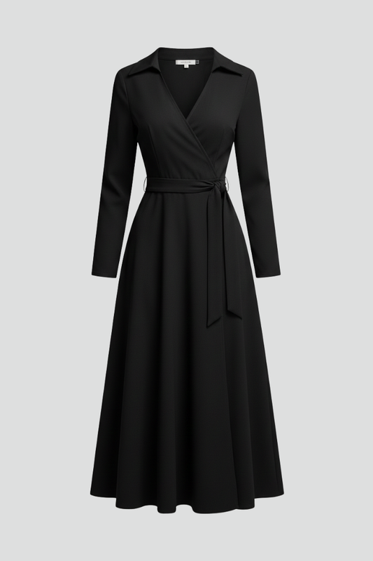 Lila | Elegant Midi Dress with V-Neck and Long Sleeves