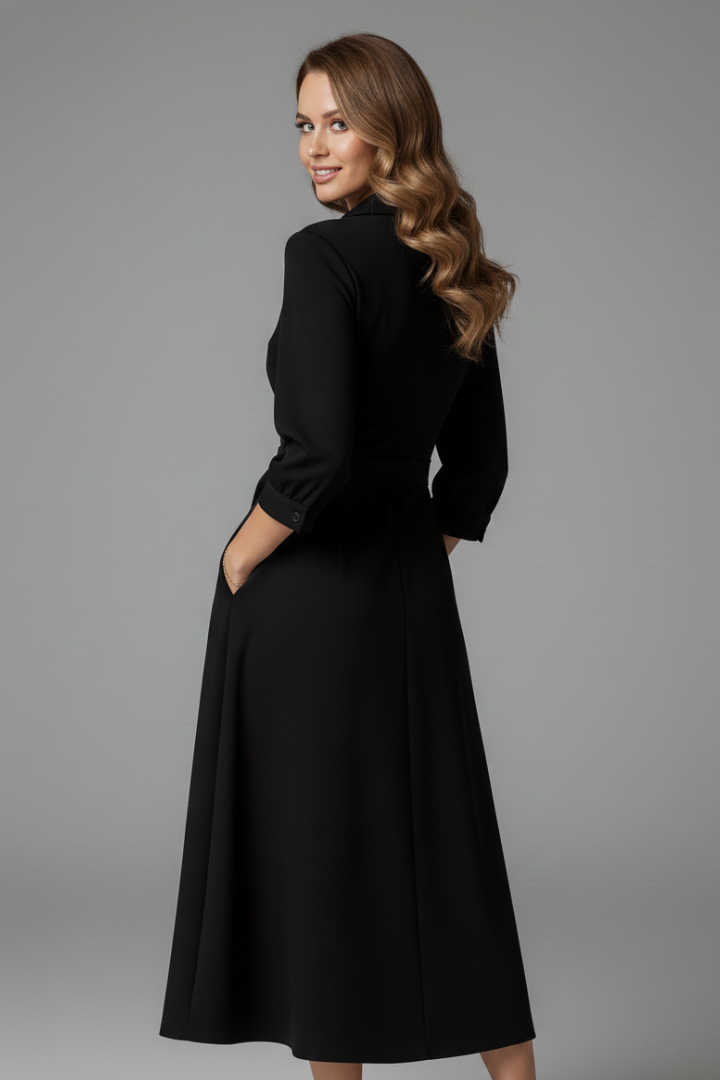 Lila | Elegant Midi Dress with V-Neck and Long Sleeves