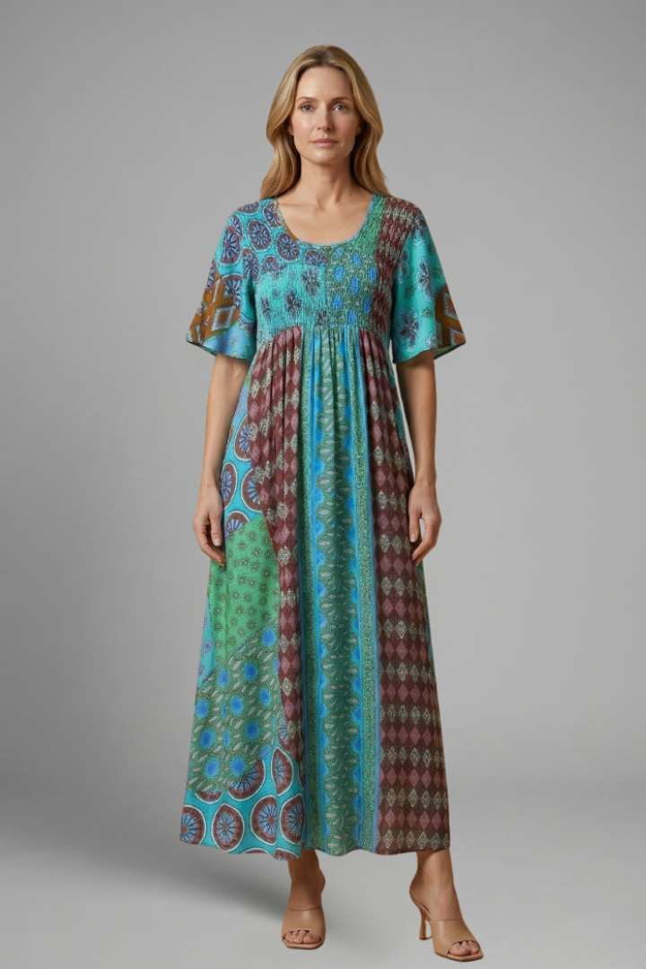 Lila | Paisley Midi Dress with Round Neckline