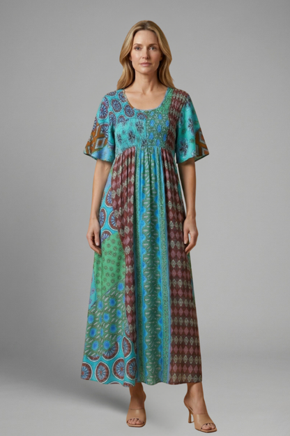Lila | Paisley Midi Dress with Round Neckline
