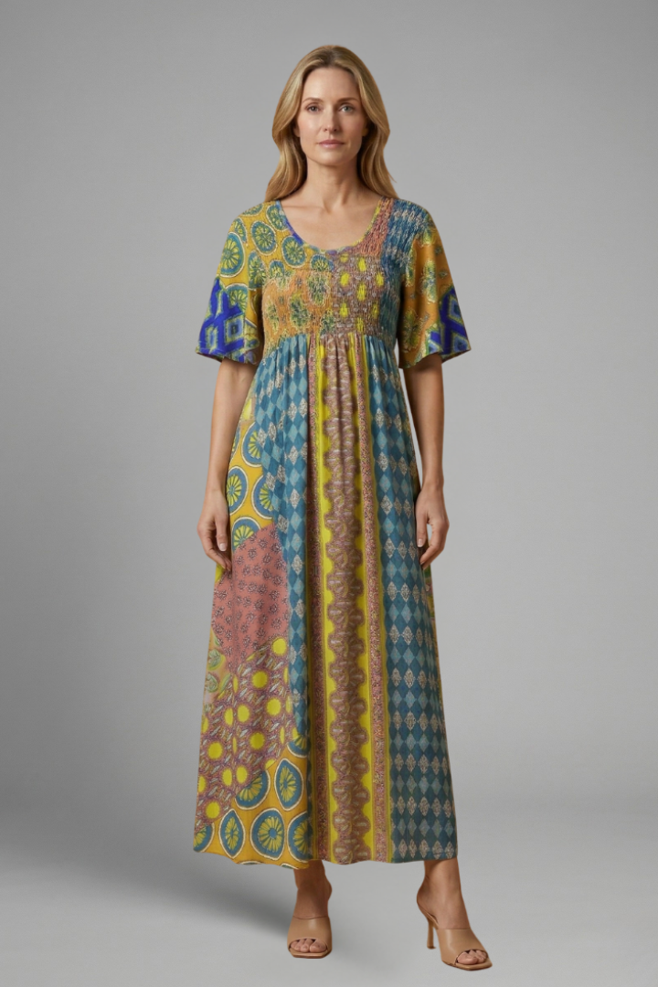 Lila | Paisley Midi Dress with Round Neckline