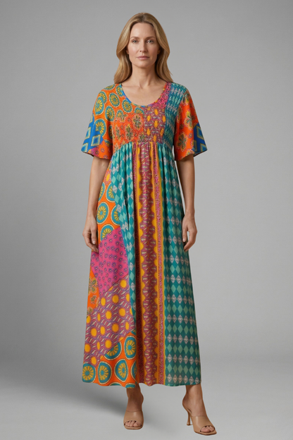 Lila | Paisley Midi Dress with Round Neckline