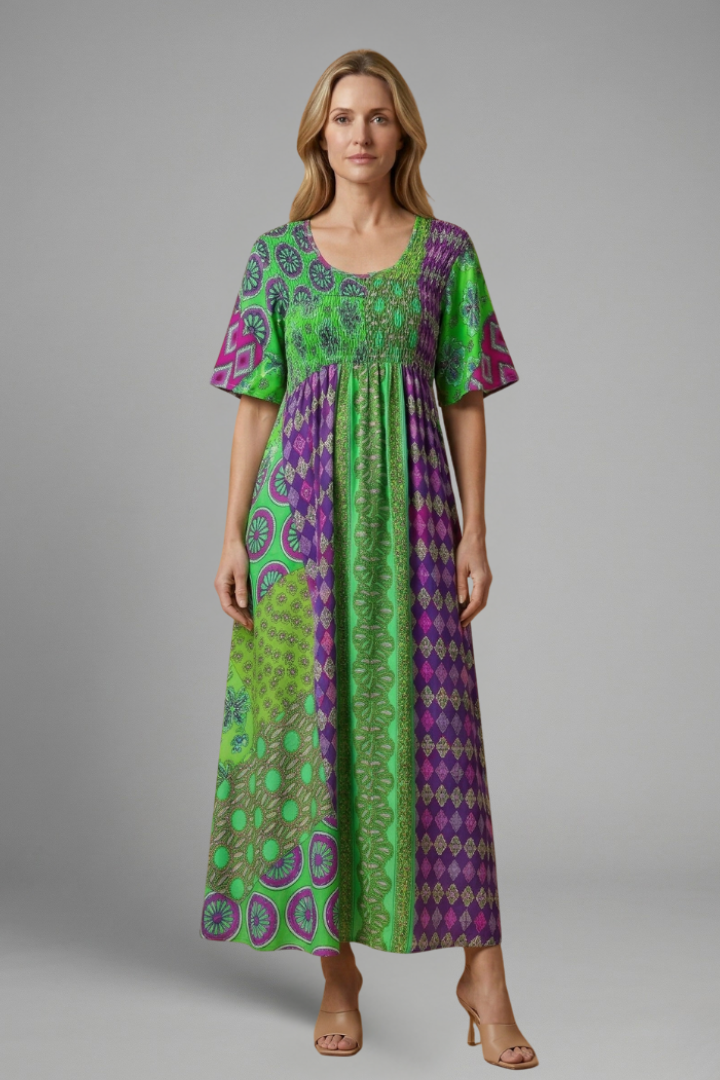 Lila | Paisley Midi Dress with Round Neckline
