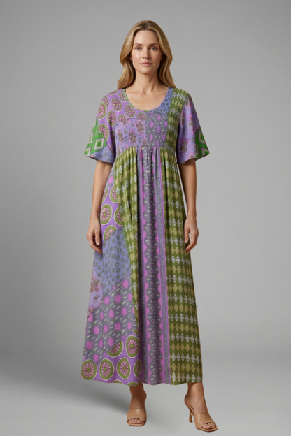 Lila | Paisley Midi Dress with Round Neckline